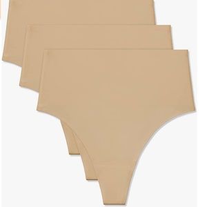New True & Co 3 Pack One Size XS-L Stretch Women High  Rise Thong Beige